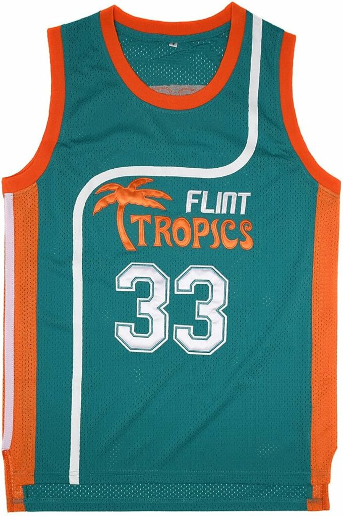 BOROLIN Mens Basketball Jersey #33 Jackie Moon Flint Tropics 90s Movie Shirts