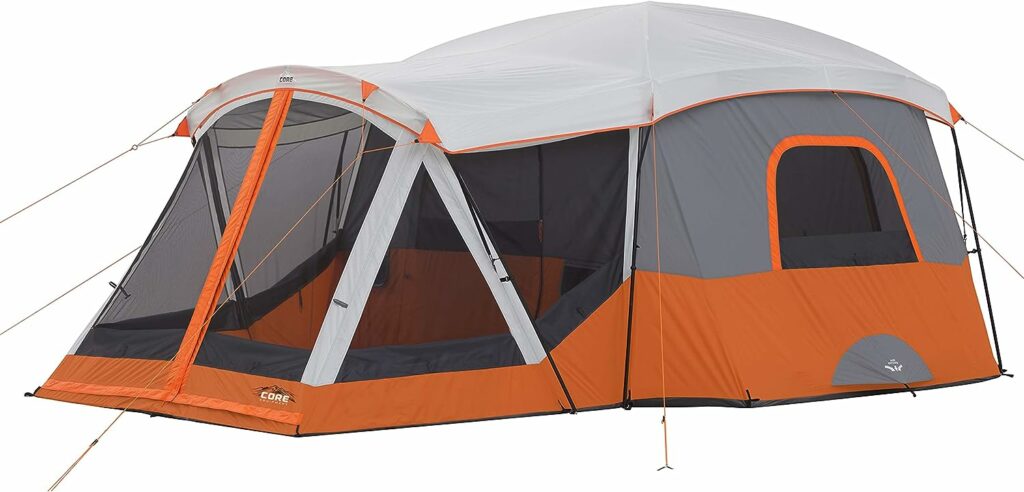 CORE 11 Person Family Cabin Tent with Screen Room | Large Multiple Room Tent with Storage Pockets for Camping Accessories | Portable Huge Tent with Carry Bag for Outdoor or Backyard Camping
