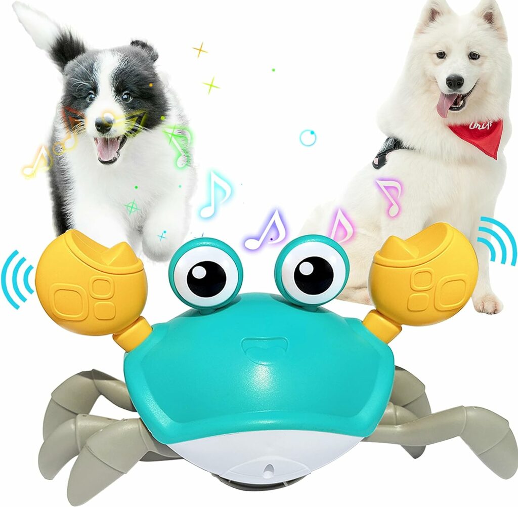 Crawling Crab Dog Toys, Escaping Crab Dog Toy with Obstacle Avoidance Sensor, Interactive Dog Cat Toys with Music Sounds  Lights Pet Chasing Game, Christmas Easter Birthday Gift for Dogs Cats Pets