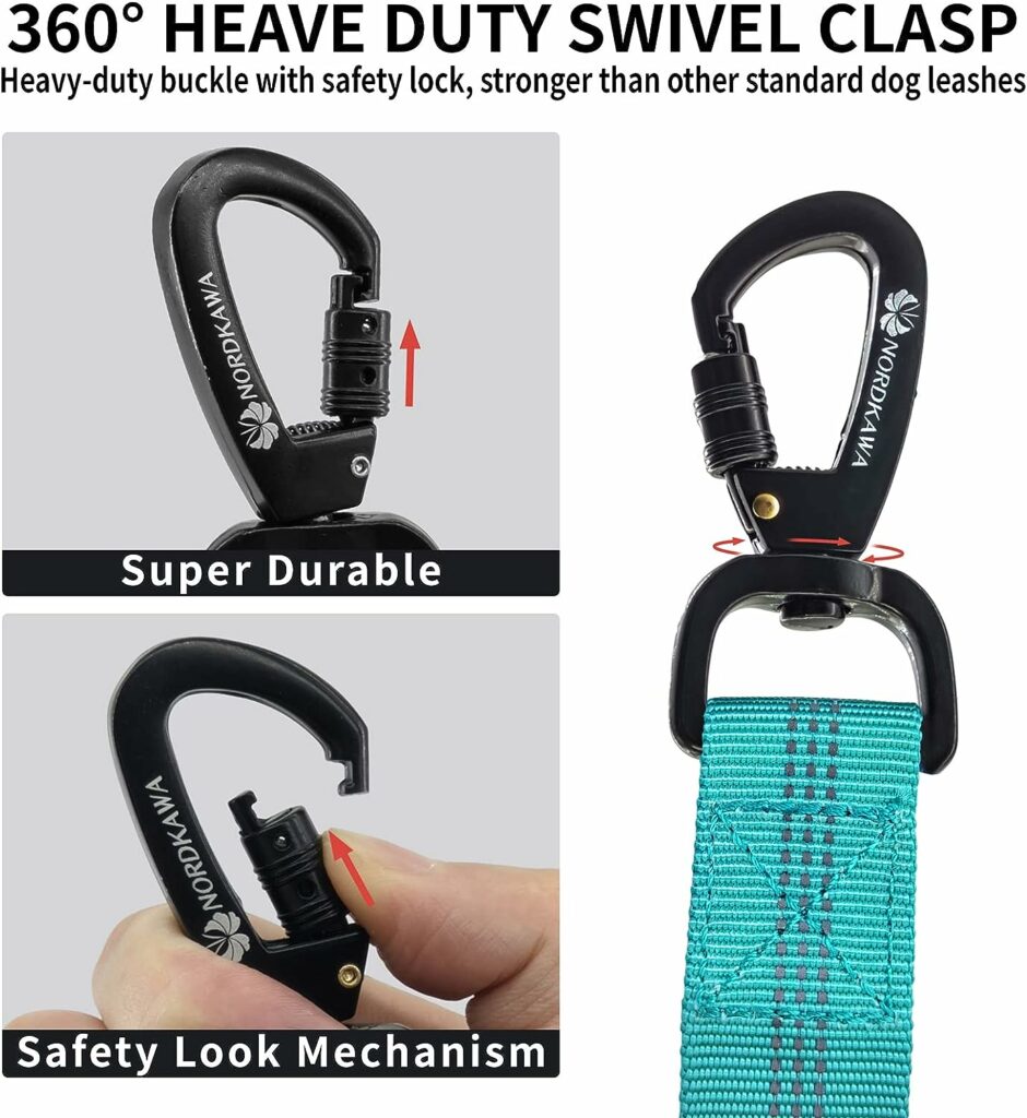 Dog Leash, Tactical Bungee Dog Leash, No Pull Dog Training Leash for Shock Absorption, Elastic Dog Leashes with 2 Control Handle, Reflective Shock Absorbing Training Lead for Large Medium Dogs (Cyan)