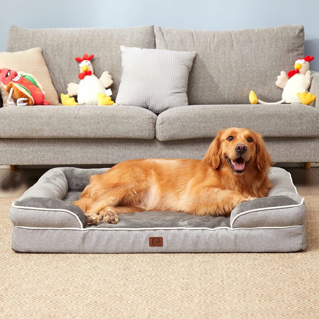 EHEYCIGA Orthopedic Dog Beds for Large Dogs, Waterproof Memory Foam Large Dog Bed with Sides, Non-Slip Bottom and Egg-Crate Foam Large Dog Couch Bed with Washable Removable Cover, Grey