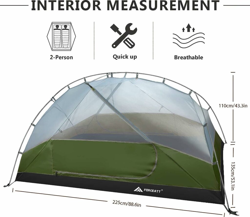 Forceatt Tent for 2 and 3 Person is Waterproof and Windproof, Camping Tent for 3 to 4 Seasons,Lightweight Aluminum Pole Backpacking Tent Can be Set Up Quickly,Great for Hiking
