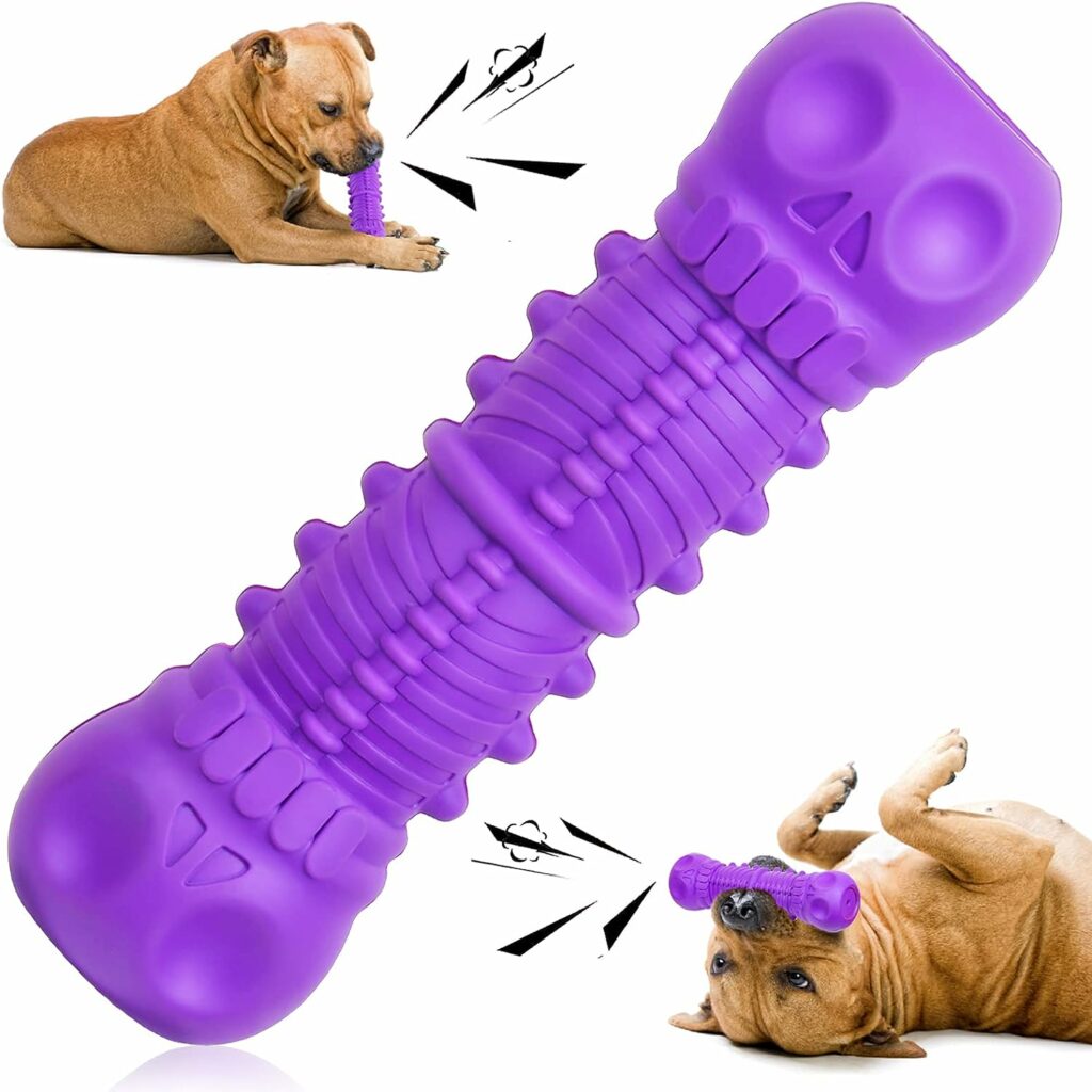 FRLEDM Dog Toys, Squeaky Dog Toys, Durable Dog Toys for Aggressive Chewers, Chew Toys for Aggressive Chewers Large Breed, Tough Rubber Dental Chew Dog Toys for Large Medium Breed (Purple-Large)