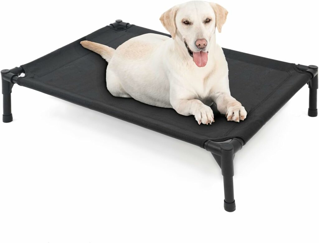 Garnpet Elevated Dog Bed for Large Dogs, Raised Dog Cot Beds Fits Up to 150 LBs, Heavy Duty Pet Cots with Durable Supportive Teslin Recyclable Washable Mesh, Indoor  Outdoor Dog Bed, Black