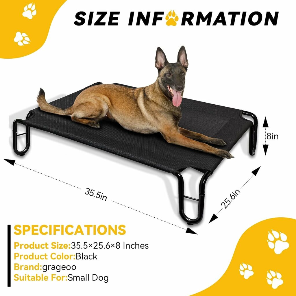 grageoo Outdoor Elevated Dog Bed,Cooling Raised Dog Cot Bed for Large Dogs,Pet Bed Waterproof with Stable Frame,Breathable Recyclable Mesh,Up to 40 lbs,Black