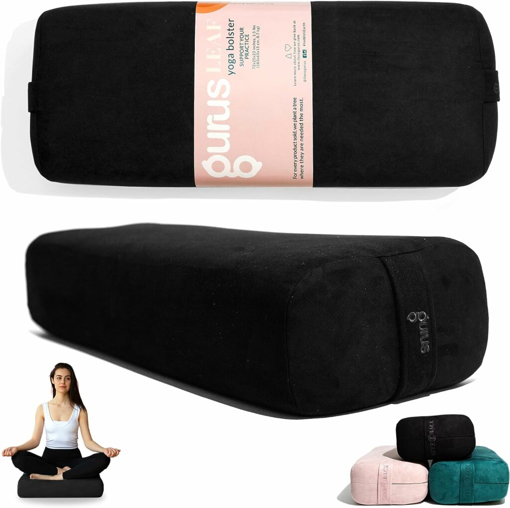 Gurus Yoga Bolster Pillow - Super Soft, Lightweight  Firm Support with our Yoga Bolster for Restorative Yoga - Easy to Carry Yoga Bolster with Carrying Handles - Rectangular Yoga Pillow with Machine Washable Cover