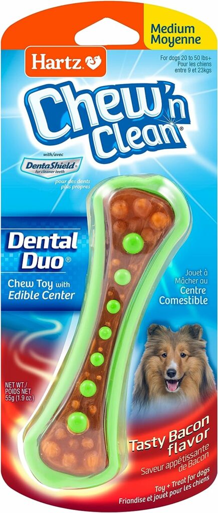HARTZ Chew n Clean Dental Duo Bacon Flavored Dog Chew Toy - 1 Count(Pack of 1),Medium