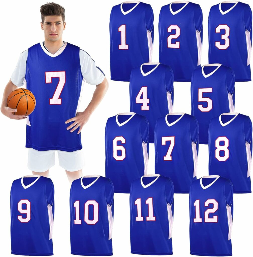 Hicarer 12 Pack Number Printing Basketball Jerseys Men Mesh Basketball Uniforms for Team Sports Scrimmage