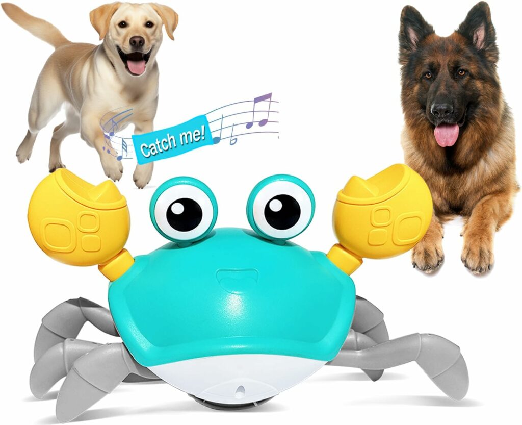 HONGID Crawling Crab Dog Toys,Escaping Crab Dog Cat Toy with Obstacle Avoidance Sensor,Interactive Dog Toys with Music Sounds  Lights for Dogs Cats Pets,Gift for Large,Medium,and Small Dogs