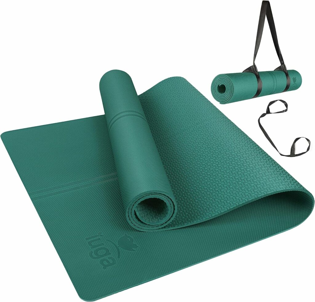 IUGA Eco Friendly Yoga Mat with Alignment Lines, Free Carry Strap, Non Slip TPE Yoga Mat for All Types of Yoga, Extra Large Exercise and Fitness Mat Size 72”X26”X1/4