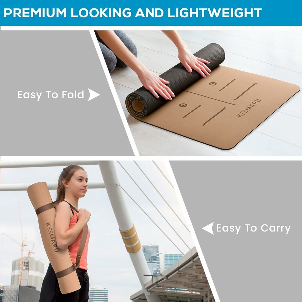 KEEMARU Premium Cork Yoga Mat - Extra Large and Extra Thick Yoga Mat (7mm thick) - Non-slip Mat - Non Toxic - Comes with Premium Yoga Mat Strap - Hot Yoga Mat