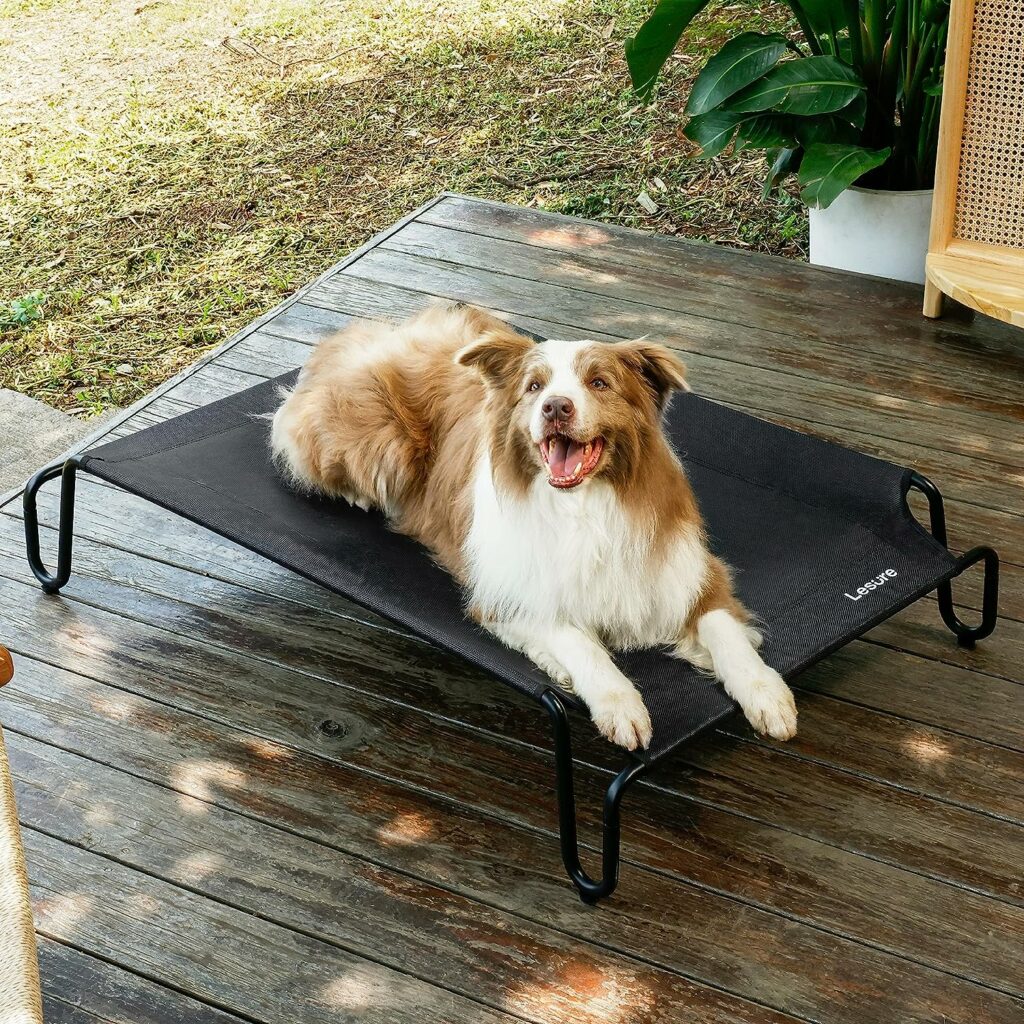 Lesure Elevated Cooling Outdoor Dog Bed - No Screws Installation Raised Dog Cots for Large Dogs, Raised Dog Bed with with Skid-Resistant Feet, Frame with Breathable Mesh, Black, 43 inches