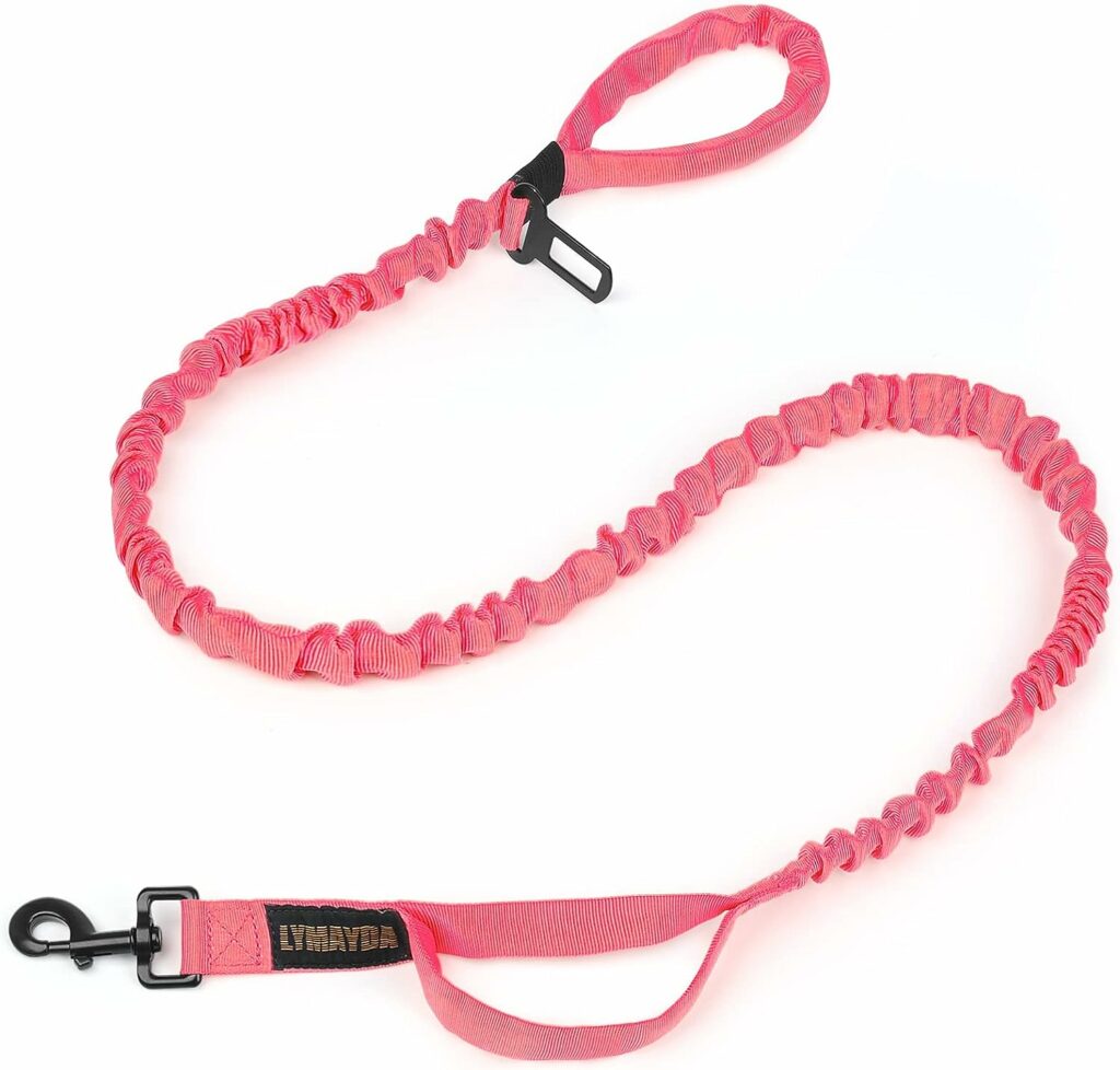 LYMAYDA Bungee Dog Leash Large Dogs,Medium Dog Leash Heavy Duty,Tactical No Pull Dog Leash for Shock Absorption, 2 Handles Dog Training Leash for Large Breed Dogs with Car Seat Belt.(Max 5FT/Pink)