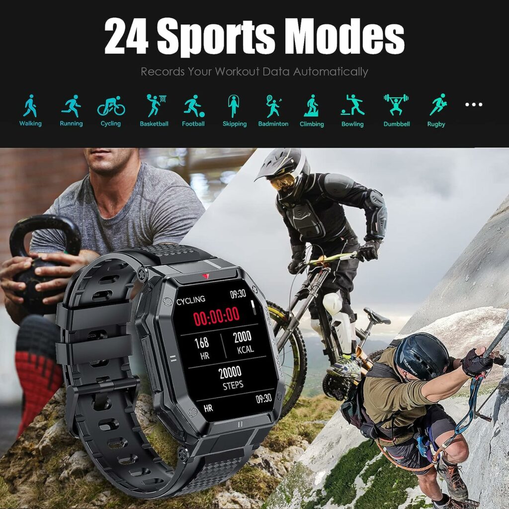 Military Smart Watch for Men with Call (Answer/Make) Outdoor Tactical Sports Watch Rugged 1.85 HD Big Screen Fitness Tracker Heart Rate Sleep Monitor Smartwatch Compatible with Android iPhone Samsung