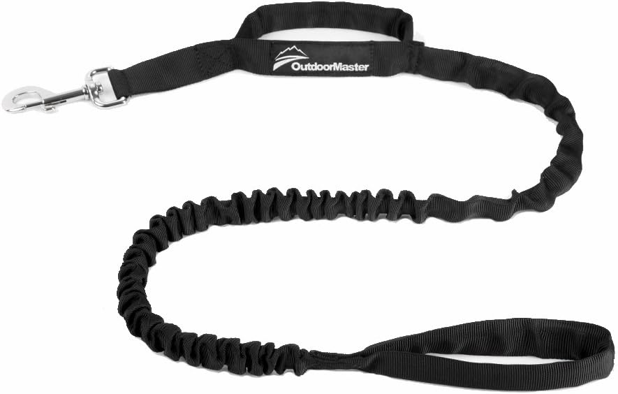 OutdoorMaster Bungee Dog Leash, Heavy Duty Dog Leash with Shock Absorption, 2 Padded Handles Training Leash, Improved Dog Safety and Comfort (Black, 4 FT)