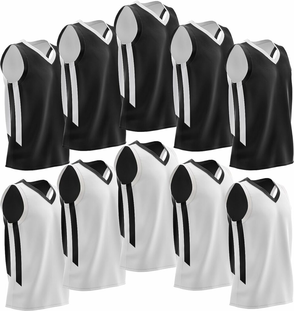 Pack of 10 Reversible Mens Mesh Performance Athletic Basketball Jerseys - Blank Team Uniforms for Sports Scrimmage Bulk