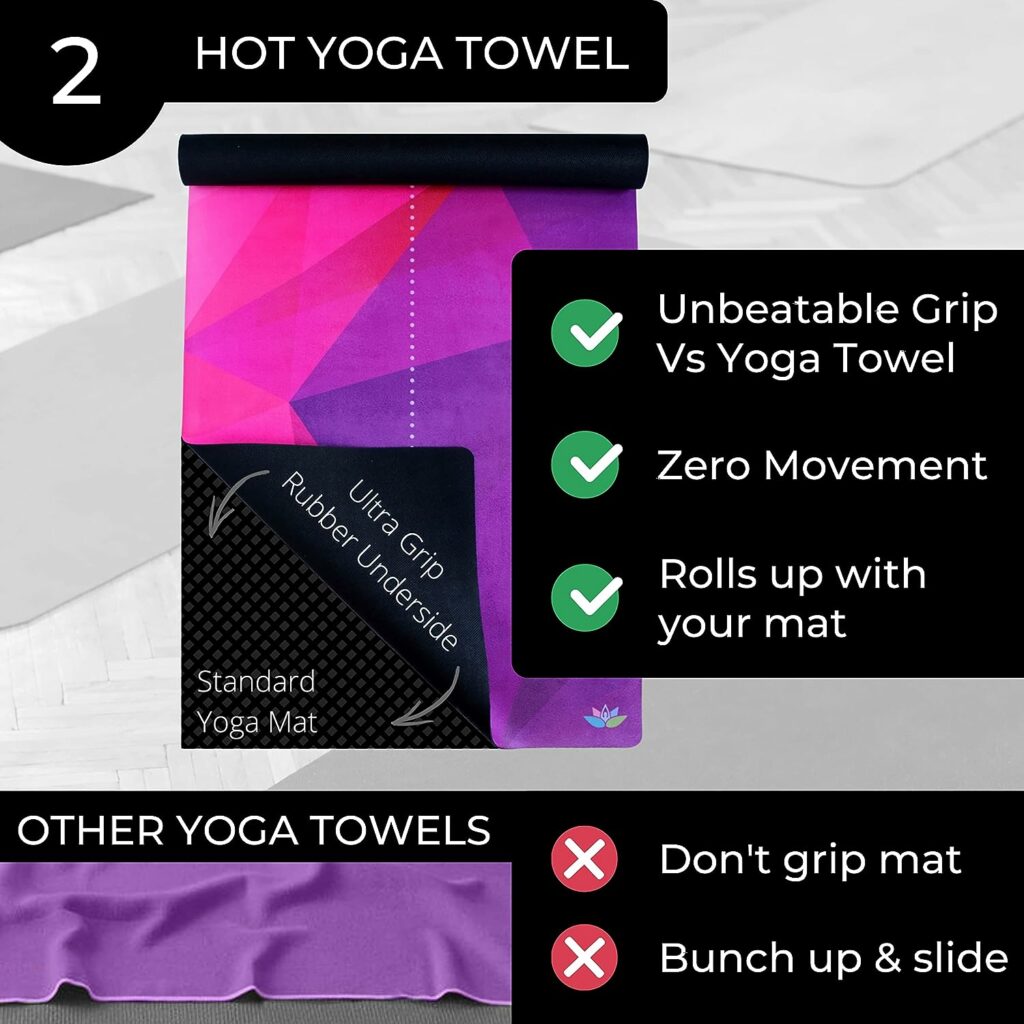 PLYOPIC 3-in-1 Travel Yoga Mat/Hot Yoga Towel/Gym Mat Topper. Non-Slip, Portable, Foldable, Washable and Eco-Friendly | 1.5mm Thin | Ideal for Yoga, Hot Yoga, Pilates, Fitness, Exercise and Travel