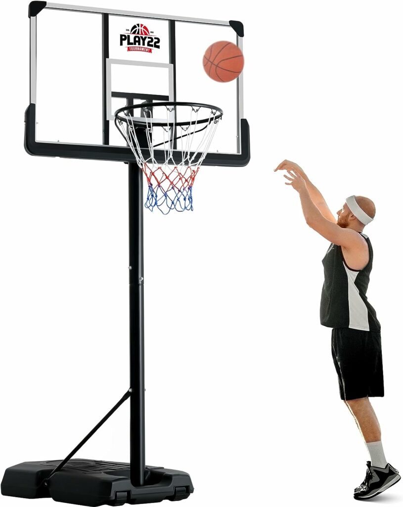 Portable Basketball Hoop Outdoor 10 ft Adjustable - 44in Shatterproof Backboard - Basketball Goal System 8-10 ft Adjustable Basketball Hoop for Kids/Adults Indoor Outdoor Weatherproof Fillable Base