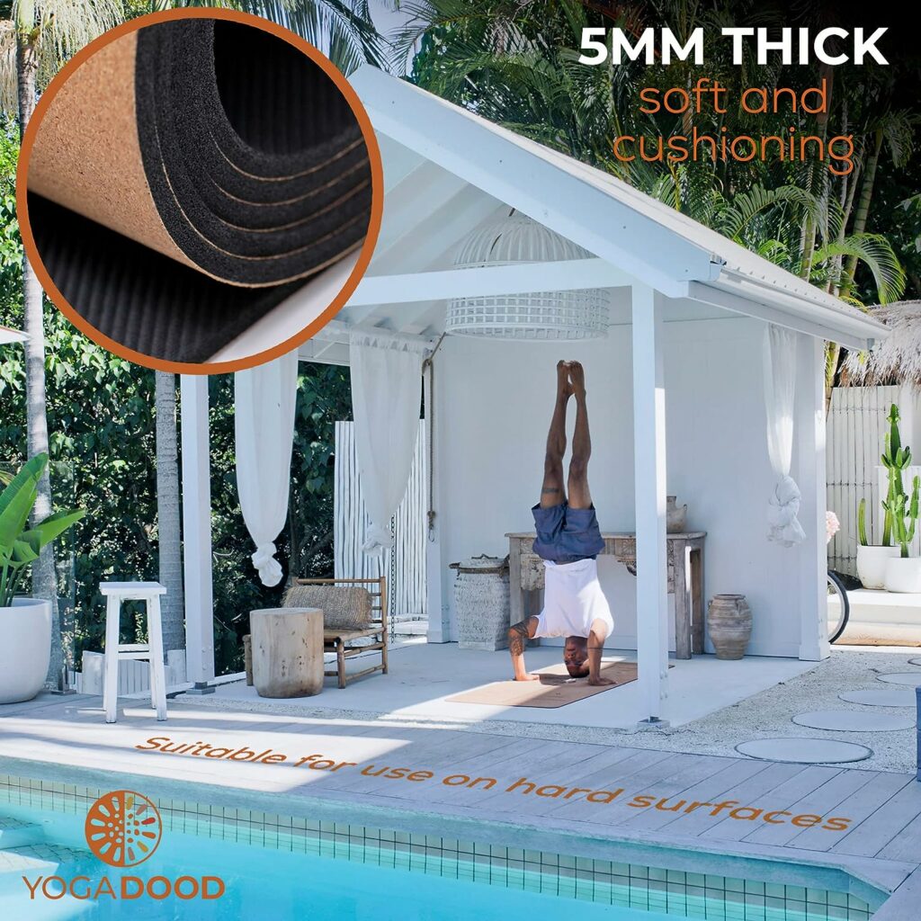 Premium Thick Cork Yoga Mat - Extra Long  Wide - 72” x 26” x 5mm - Non-Slip, Sweat-Resistant with Pose Alignment Lines for Bikram, Hot Yoga,  Workouts - by Yoga Dood