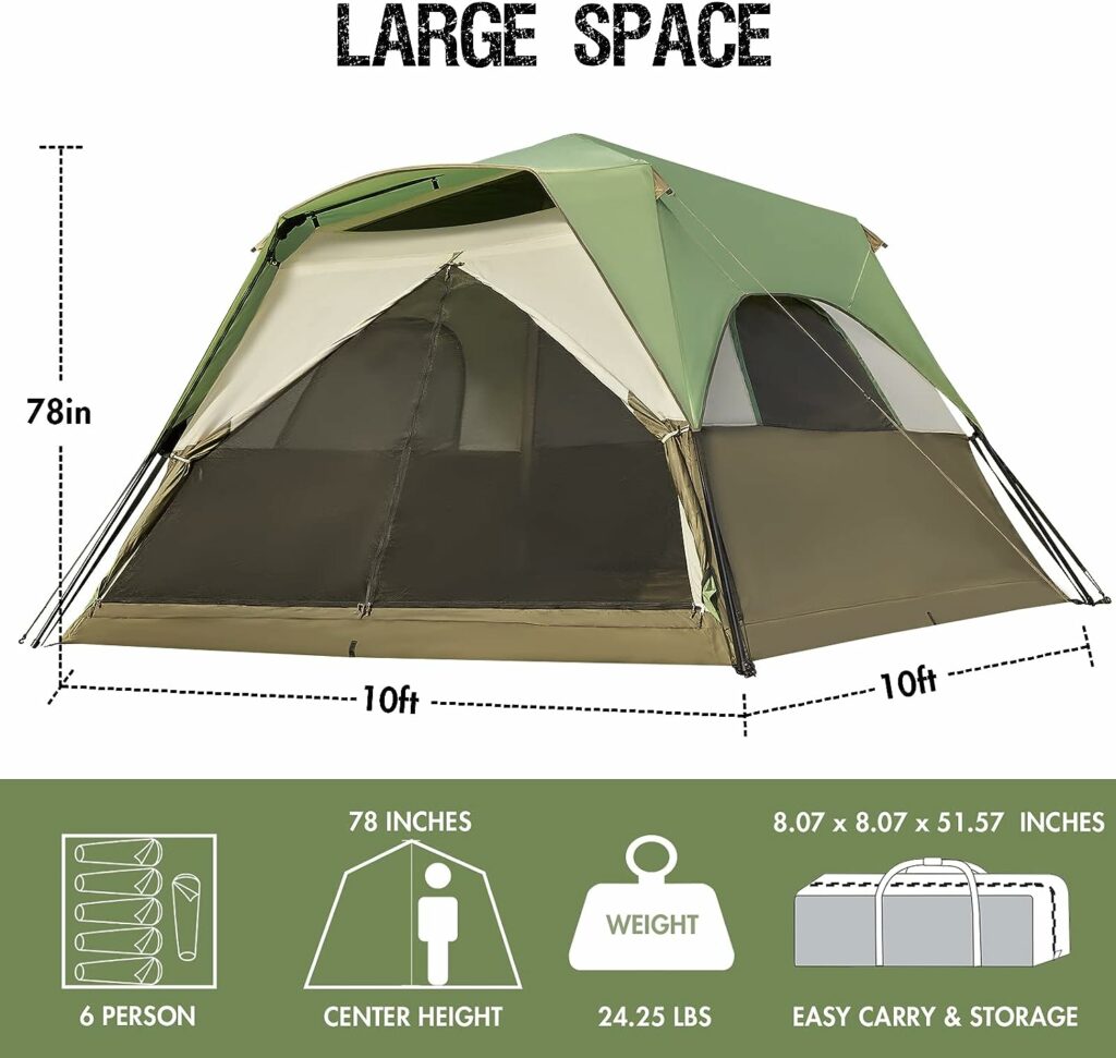 Timber Ridge 6 Person Instant Cabin Tent, Waterproof Windproof Tents for Camping with Rainfly, Easy Setup Big Tent for family for 4 Season