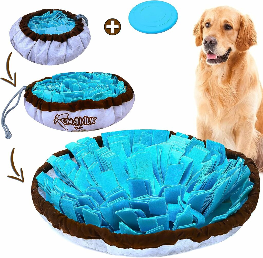 TOMAHAUK Snuffle Mat for Dogs – Interactive Feed Game/Dog Puzzle Toy That Helps with Stress Relief, Foraging Skills, Brain Stimulation and Boredom (Blue)