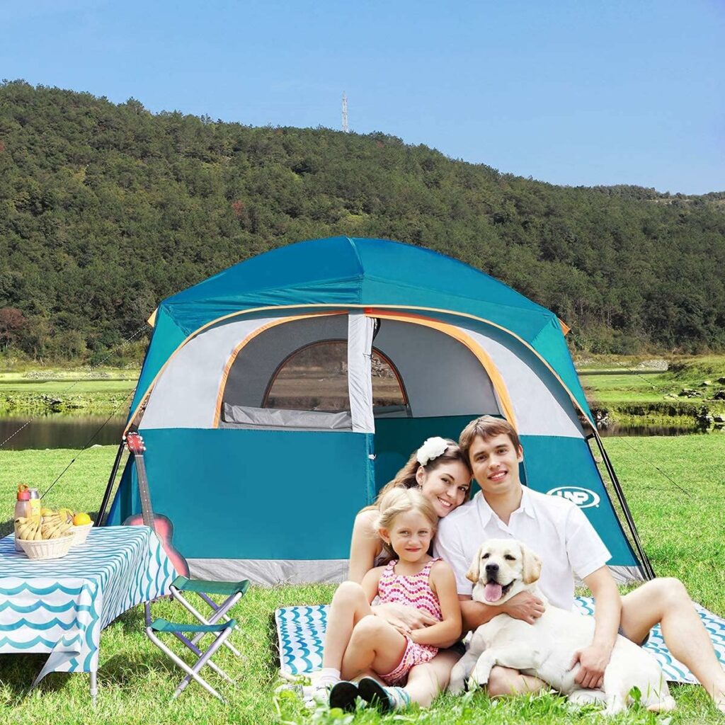 UNP Tents 6 Person Waterproof Windproof Easy Setup,Double Layer Family Camping Tent with 1 Mesh Door  5 Large Mesh Windows -10X9X78in(H)