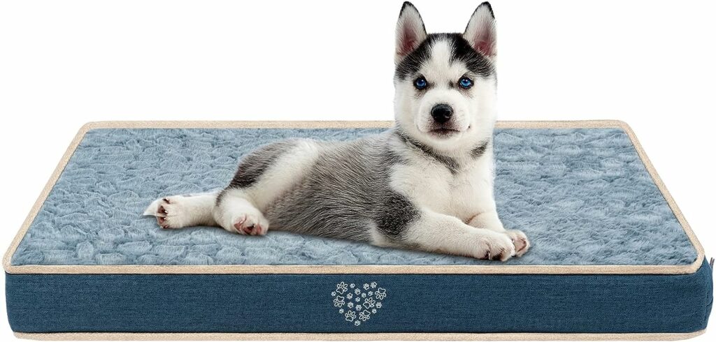 VANKEAN Waterproof Dog Crate Pad Bed Mat Reversible (Cool  Warm), Removable Washable Cover  Waterproof Inner Lining, Pet Crate Mattress for Cats and Dogs, Joint Relief Dog Bed for Crate, Navy/Grey