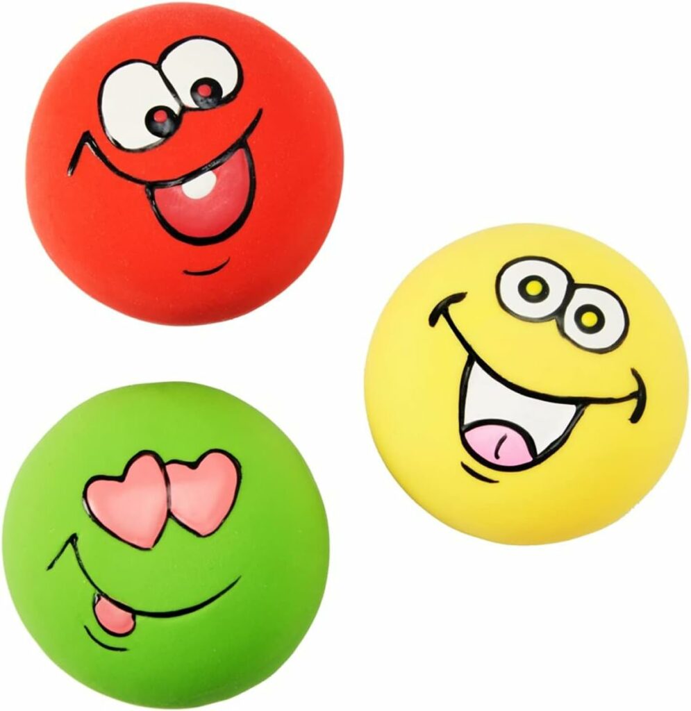 Vibrant Life Playful Buddy Emoticon Durable Rubber Latex Dog Chew Toy with Audible Squeaky Sound, Medium, 3 Count
