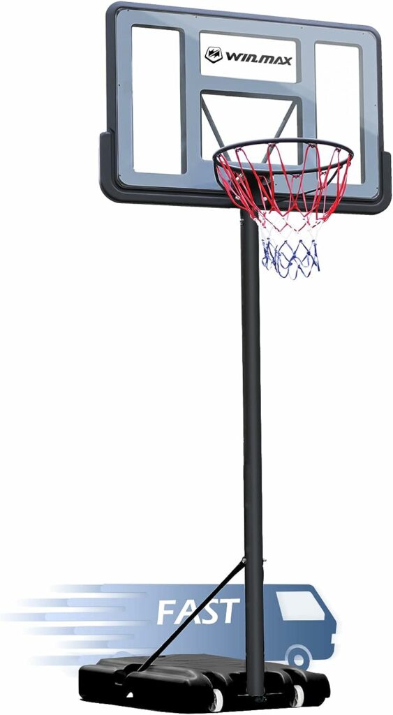 WIN.MAX Portable Basketball Hoop Goal System 4.8-10ft Adjustable 44in Backboard for Kids/Adults Indoor Outdoor