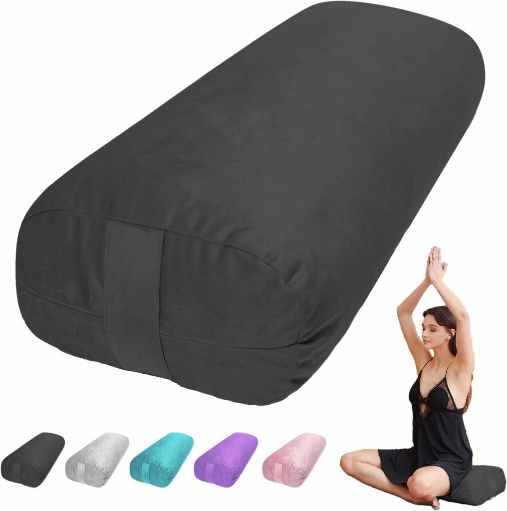 Yoga Bolster Pillow for Restorative Yoga - Meditation Pillow with Velvet Cover, Filled with Soft Cotton - Yoga Pillow for Yin Yoga, prenatal Yoga, Meditation - Rectangular Yoga Bolster